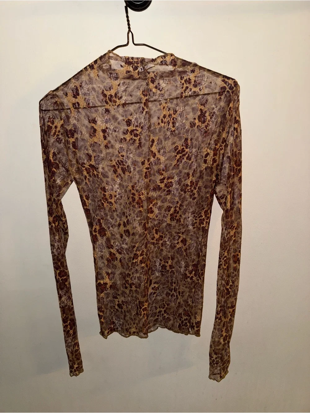 Free People Print Long-Sleeve Mesh Top - Brown/Gold